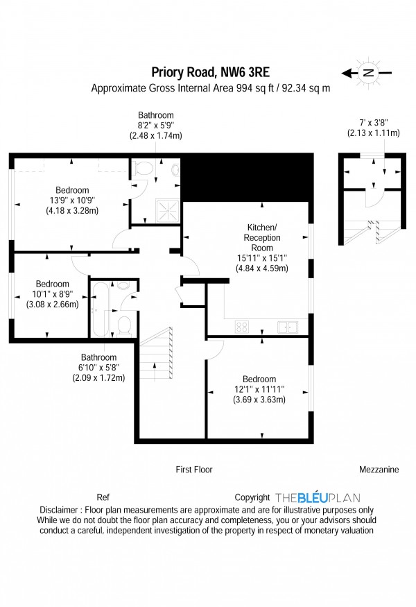 Floorplan for Priory Road, South Hampstead NW6