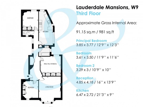 Floorplan for Top Floor (3rd) Lauderdale Mansions, Maida Vale W9